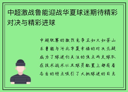 中超激战鲁能迎战华夏球迷期待精彩对决与精彩进球