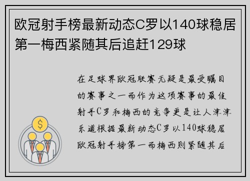 欧冠射手榜最新动态C罗以140球稳居第一梅西紧随其后追赶129球